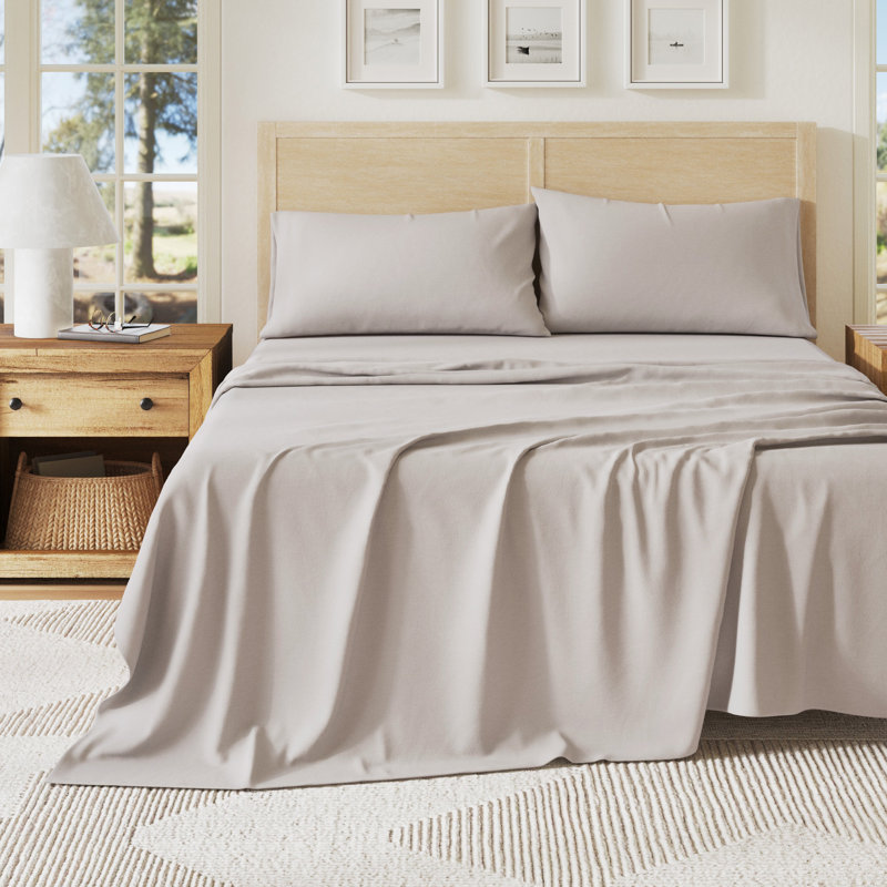 Ensemble de draps en jersey de coton chiné ultra doux, Très grand avec deux taies d'oreiller, Gris clair