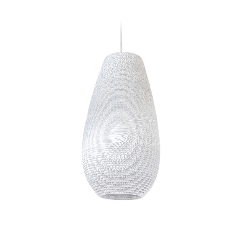 Scraplights Recycled Cardboard Pendant Light - Drop, 18" H x 10" W x 10" D, White