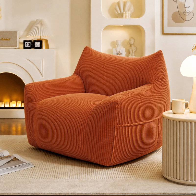 Fauteuil lounge Lazy Sofa, pouf une place en tissu velours côtelé avec poche latérale, mini canapé moelleux en forme de nuage pour salon, chambre ou dortoir