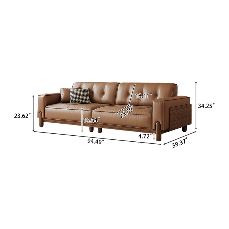 Canapé 94,49 po en cuir véritable brun, H 34,25 po x l 94,49 po x P 39,37 po