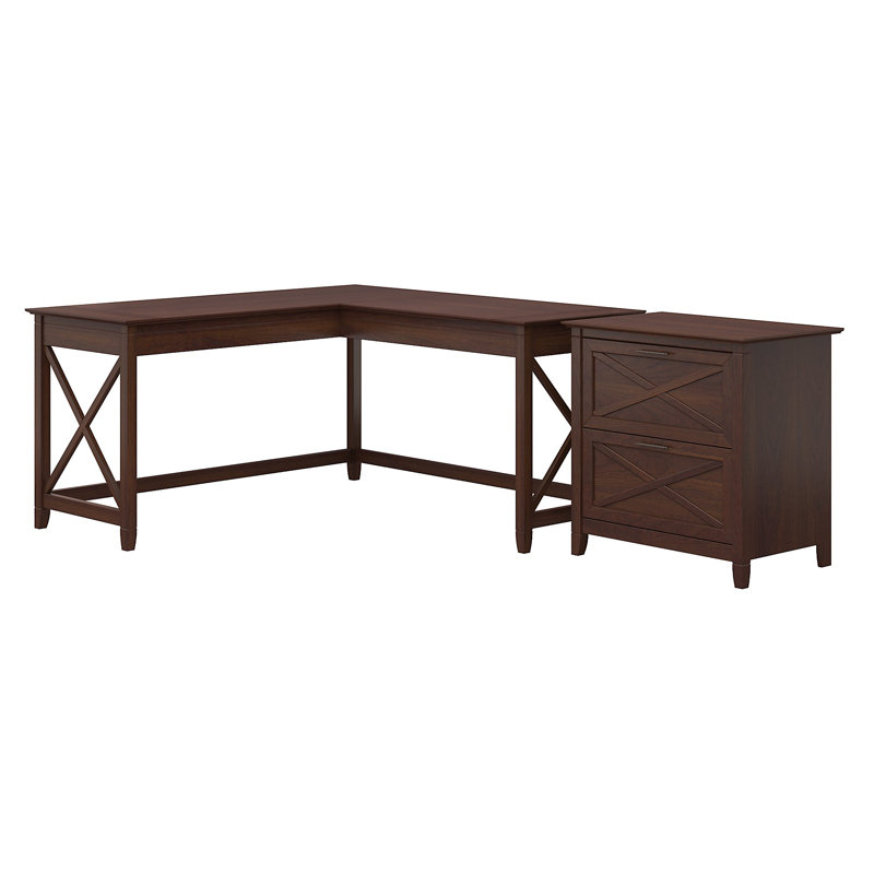 Ozro L-Shaped Executive Desk with 2-Drawer File Cabinet , Bing Cherry