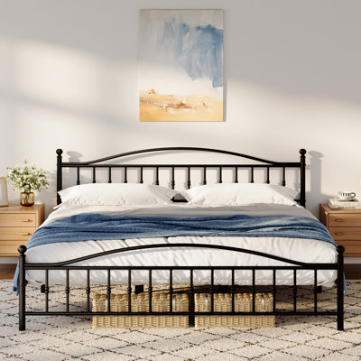 Metal Bed Frame with Vintage Headboard and Footboard, Heavy Duty Iron Platform Bed