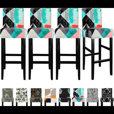 Housse pour tabouret de bar Jacquard - Paquet de 4 housses extensibles pour chaise de salle à manger pivotante courte