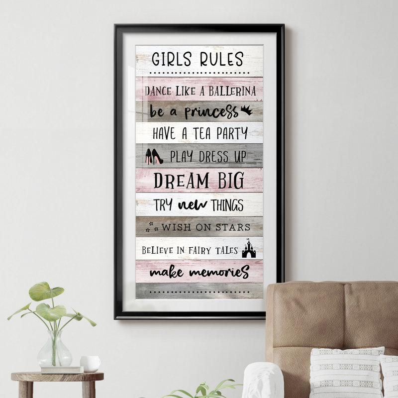 " Girls Rules ", Black Framed Paper, 24" H x 12" W x 1" D