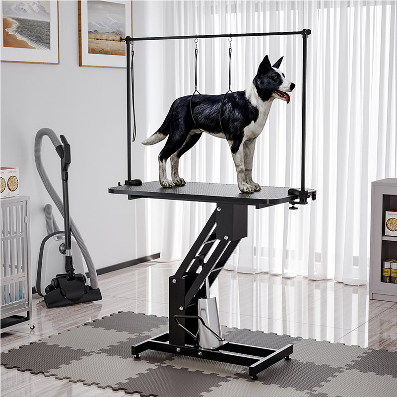 136cm H x 110cm W x 61cm D Metal Adjustable and Foldable Cat；Dog Hydraulic Grooming Table
