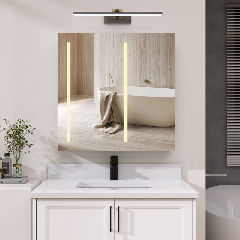 Armoire à pharmacie à miroir sans cadre avec tablettes réglables Jamine 30 x 30, Gauche