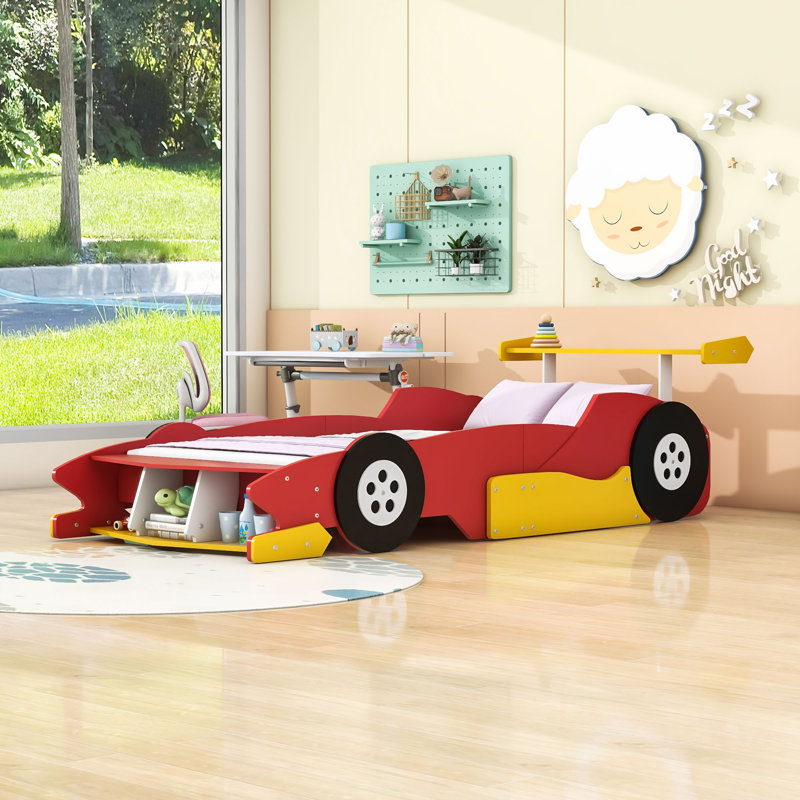 Lit plateforme avec roulettes Race, Simple, Rouge