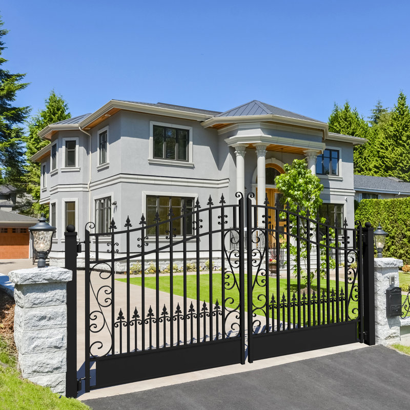 Venice Style Black Steel Dual Swing Driveway Gate with Automatic Opener