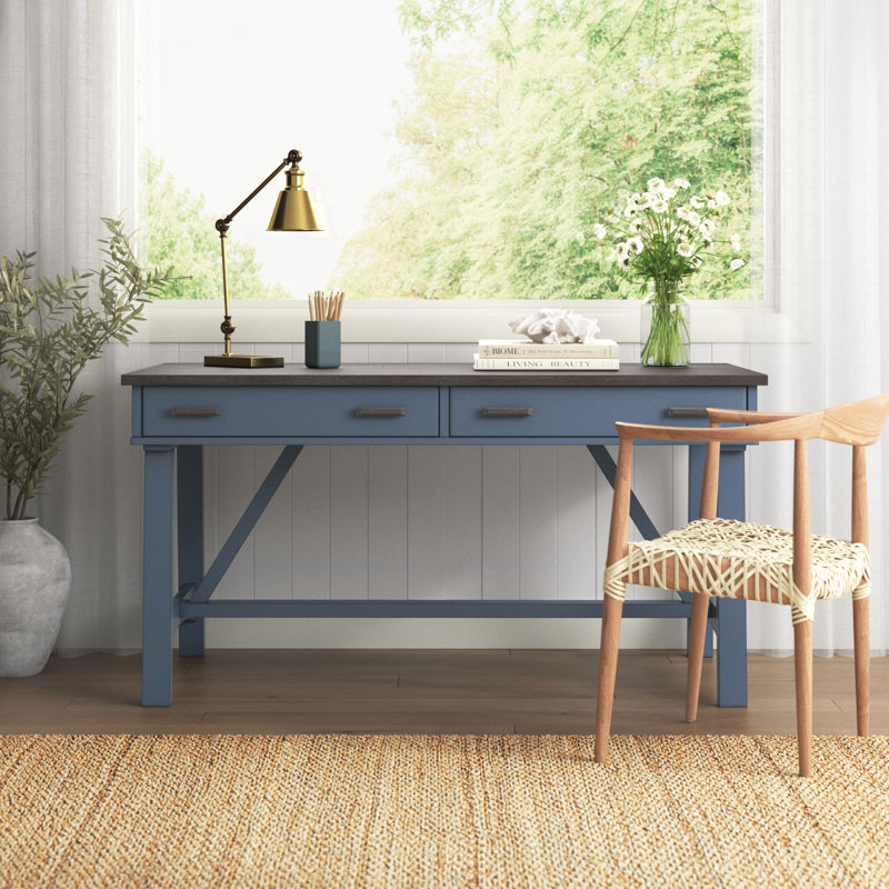 Bureau Stapleton avec prises intégrées, Plateau sable / base denim