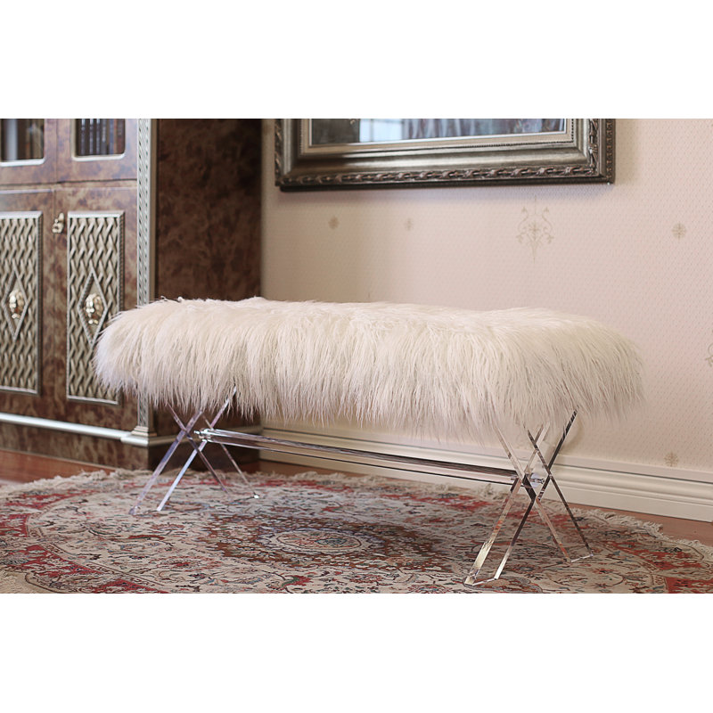 Vosburgh Faux Fur Upholstered Bench, White