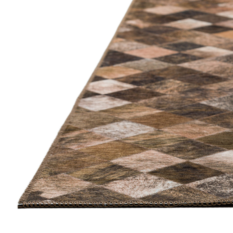 Avahlynn Patchwork Machine Woven Chenille Area Rug in Brown, Runner 2'3" x 7'6"