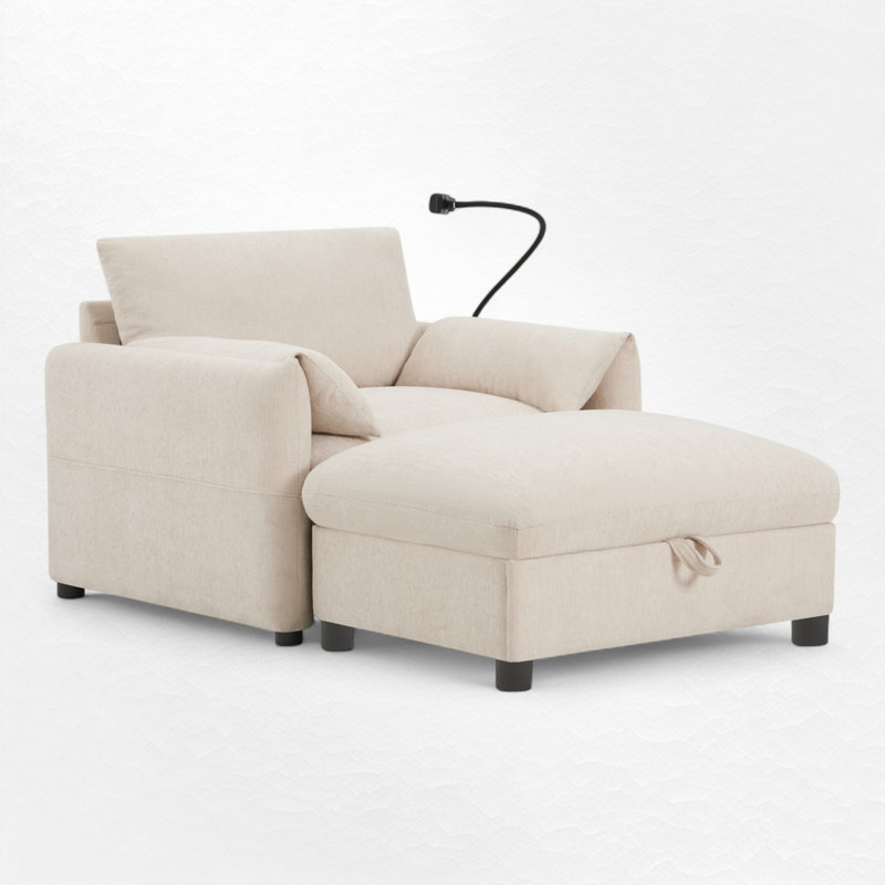 Fauteuil d'appoint rembourré avec repose-pieds avec rangement, Beige