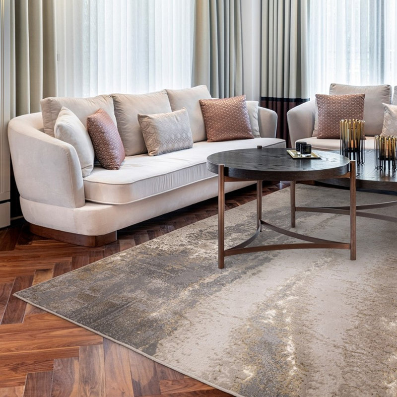 Beige Luxurious ,Modern Abstract Easy To Clean Rug For Bedroom & Living Room, Polyester/Polypropylene Plastic