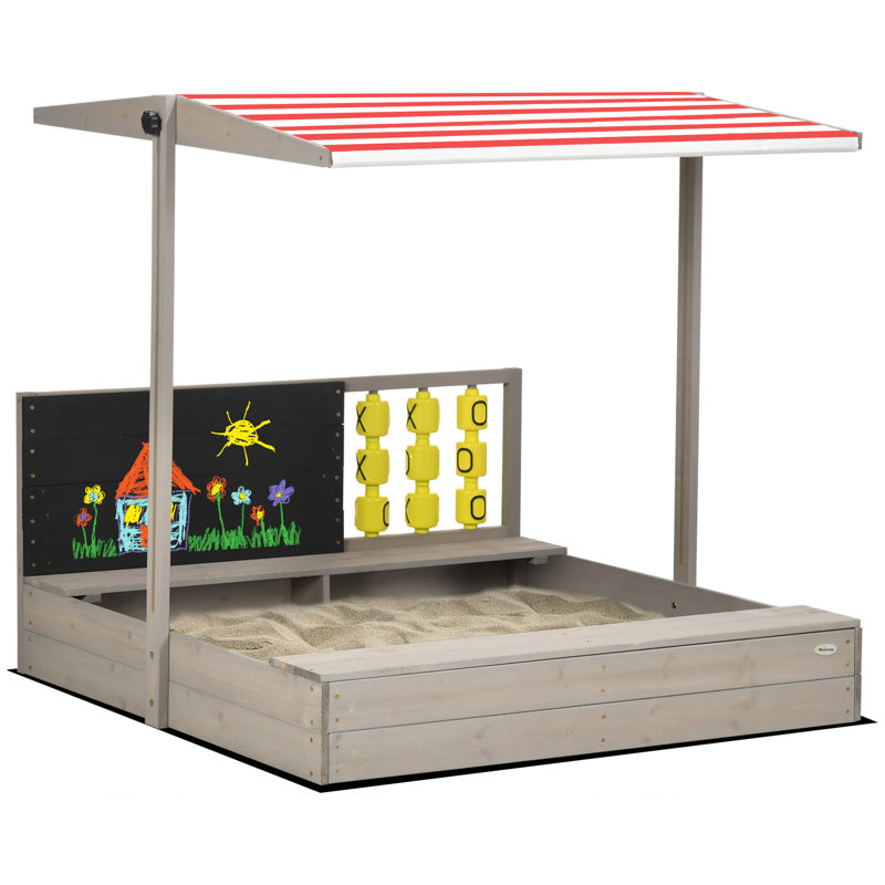 Freeport Park Eklund 113cm x 110cm Solid Wood Square Sandbox with Cover