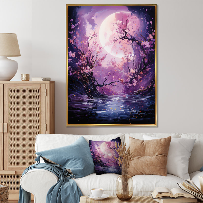 Lune fleur nocturne I, H 32 po x l 24 po x P 1 po, Cadre flottant doré