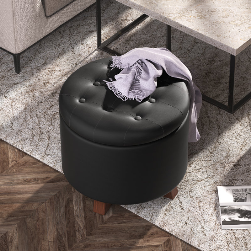 Repose-pieds rembourré avec rangement, repose-pieds capitonné en cuir de polyuréthane avec repose-pieds amovible, Noir