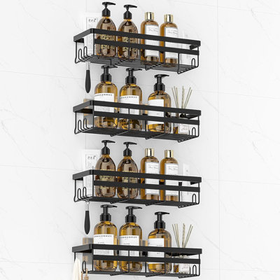 Adhesive Hanging Shower Shelf, 4 Pack(Black)