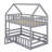 Twin-Over-Twin Bunk Bed In House Design, Complete With Fence And Door-1034952751