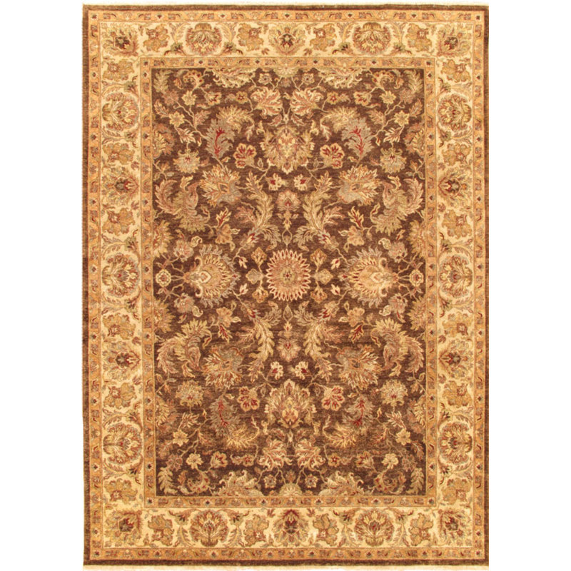 Agra Hand-Knotted Wool Brown/Beige Rug, Rectangle 9' x 12'
