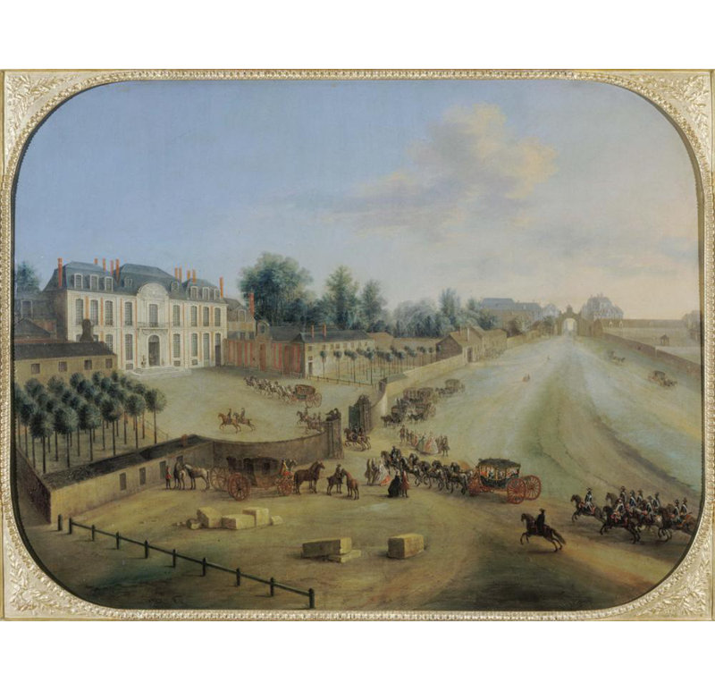 "Vue du château de la Muette avec l'arrivée du roi" par Charles-Léopold Grevenbroeck - Art mural sur toile tendue avec châssis