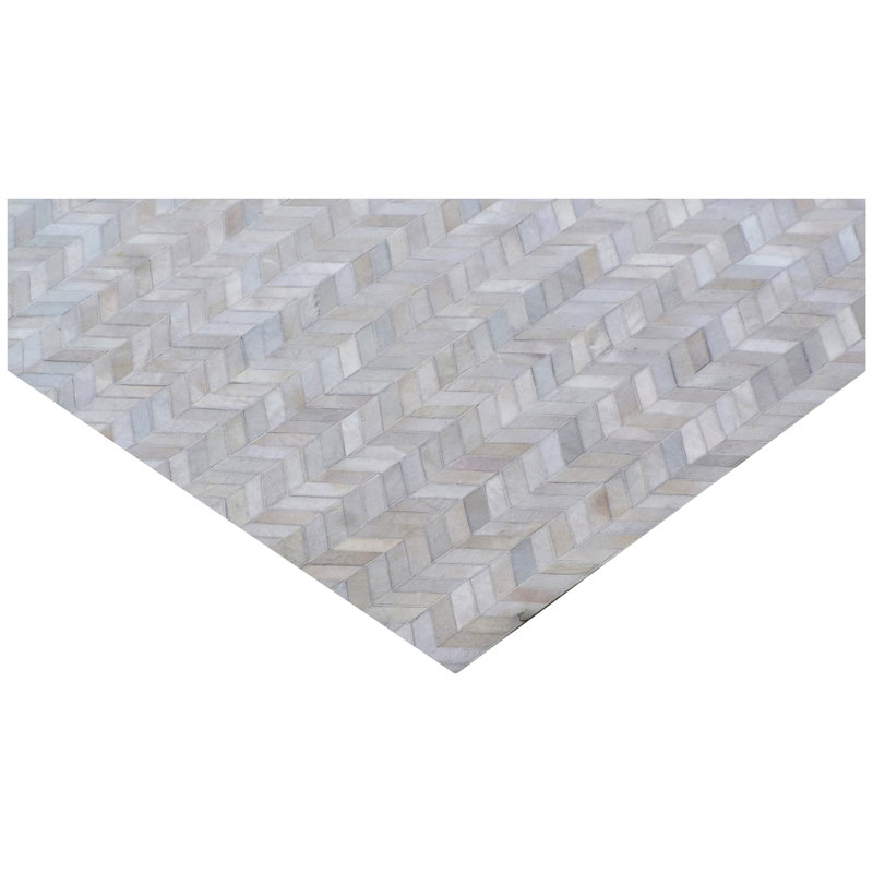 Mosaic Leather Cowhide Chevron Area Rug in Ivory, Rectangle 13'6" x 17'6"