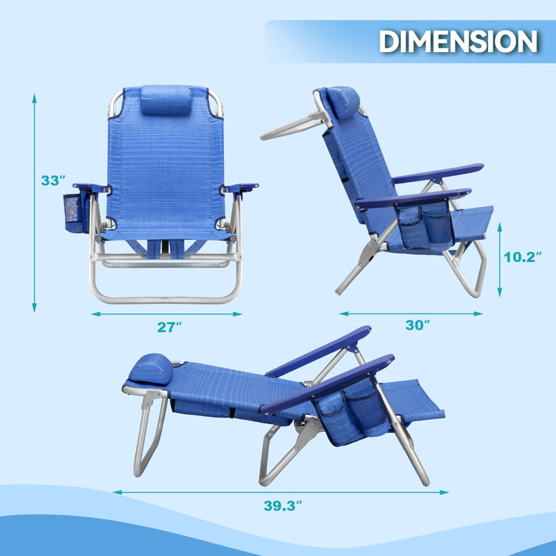 Backpack Beach Chairs (Set of 2), Folding Heavy Duty Camping Chair with Large Pockets, Dark Blue