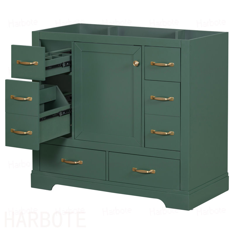 Meuble-lavabo de salle de bain sans lavabo, base d'armoire seulement, six tiroirs, séparateur de tiroir multifonctionnel, tablette réglable