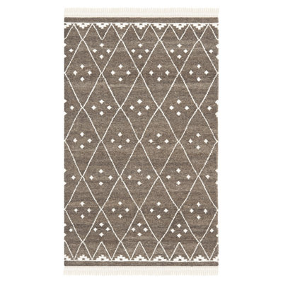 Mill Natural Hand Woven Wool/Viscose/Cotton Geometric Rug in Ivory/Brown