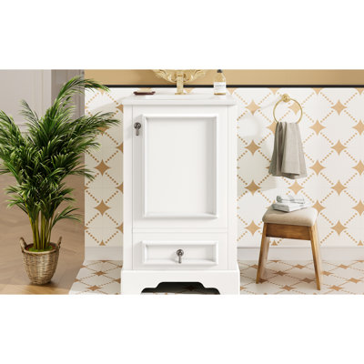 Meuble-lavabo de 20 po Vandergriff pour l'organisation, lavabo en céramique, porte à fermeture douce, tablette réglable et petites salles de bain organisées de 20 po, mécanisme, armoire