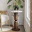 Table ronde rustique à piédestal rustique avec plateau en marbre pour petits espaces, salon, blanc et brun