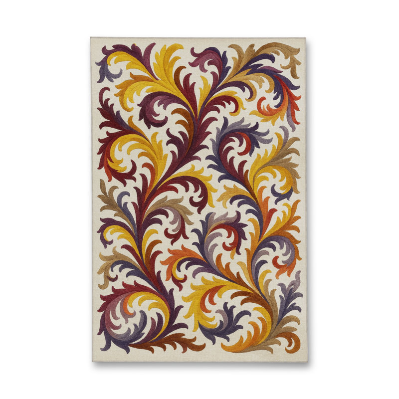 MOSSO Blue Ethnic Floral Vintage Washable Woven Backing Area Rug, 3'3" x 6'7"