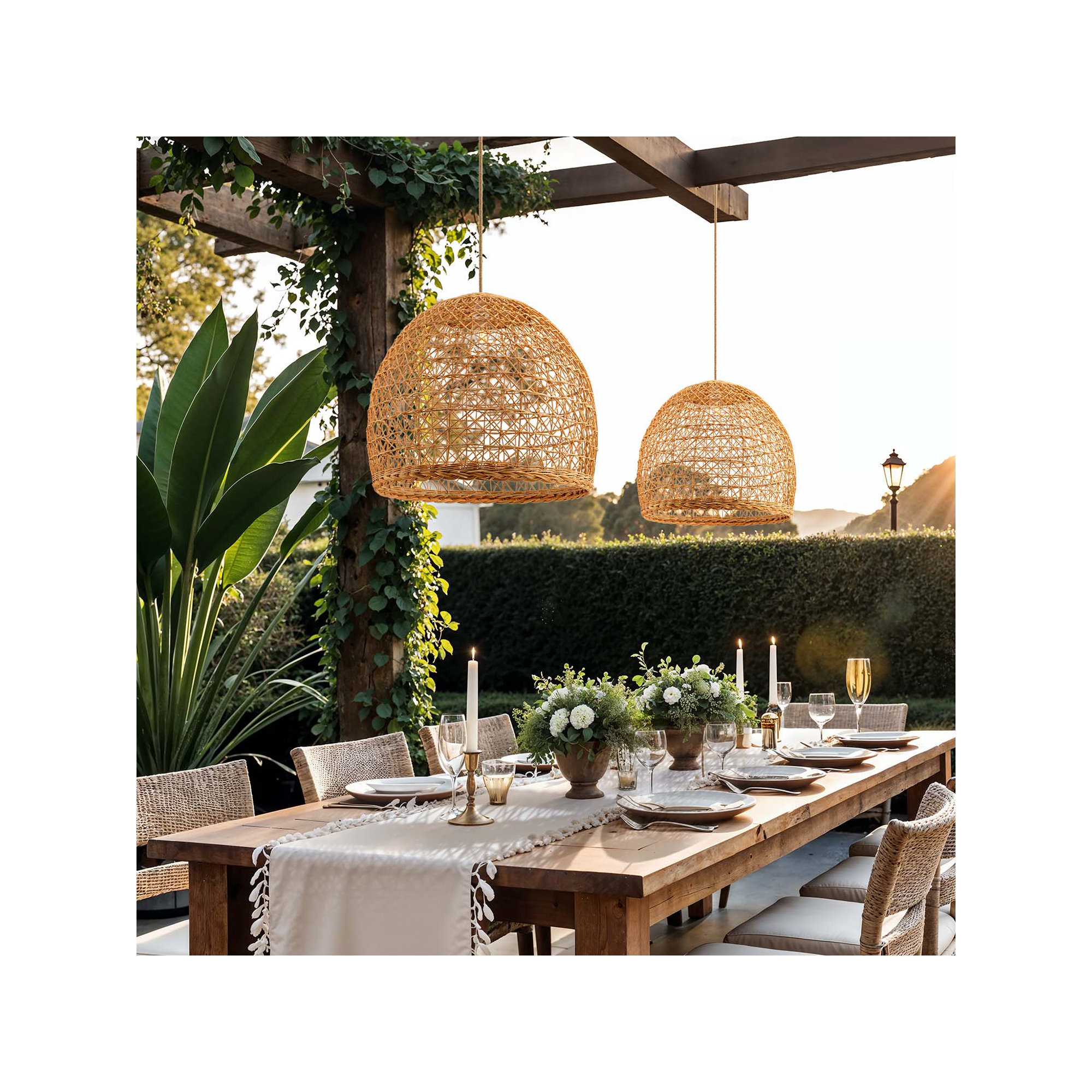 Outdoor Lumiere Dome Rattan Pendant Light, 16" H x 18" W x 18" D