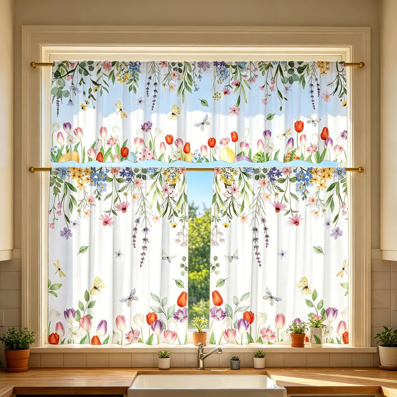 Panneaux de rideaux de cuisine décoratifs courts en 2 pièces, C
