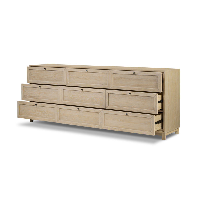 Millie 9 Drawer Dresser - Drifted Matte Black, Light Bleach Oak Veneer