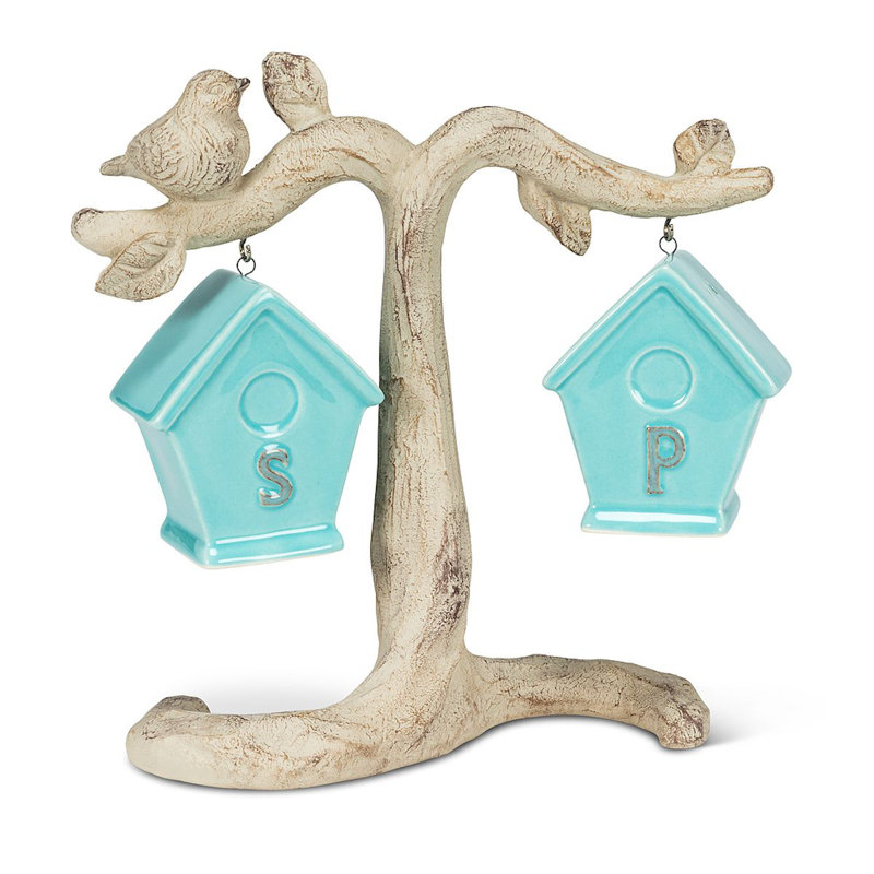 Ensemble de salière et poivrière Mr. MJs Birdhouse on Branch, Bleu