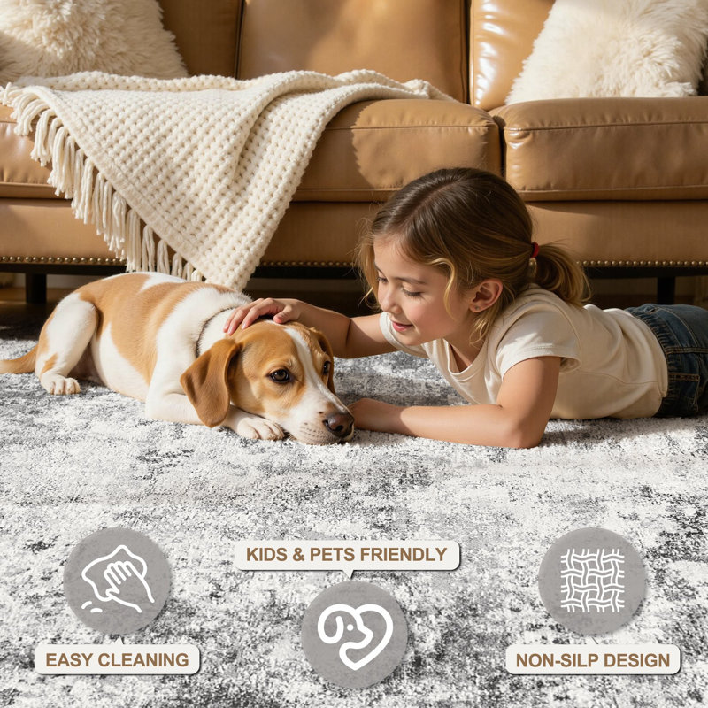 Washable Area Rugs Modern Abstract Rugs for Lining Room  with Non Slip Backing-Gray, Rectangle 8' x 10', Gray