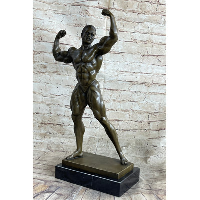 Sculpture en forme de Muscle Man de remise en forme de Mr Muscle Man, trophée en bronze 21 po x 10 po