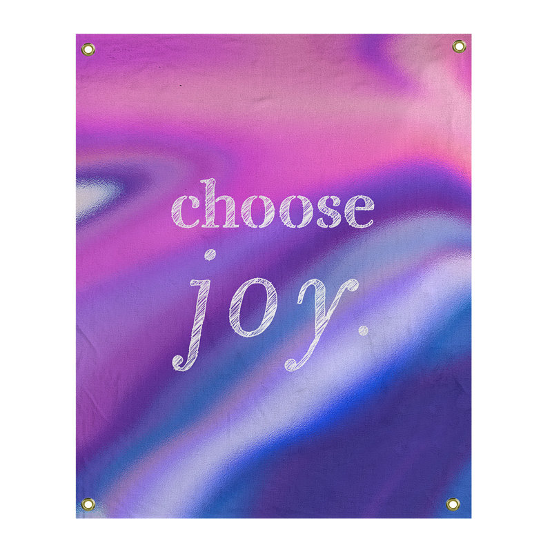 Tapisserie de polyester, choisir la joie citation, H 36 po x l 26 po, Rose et bleu marine