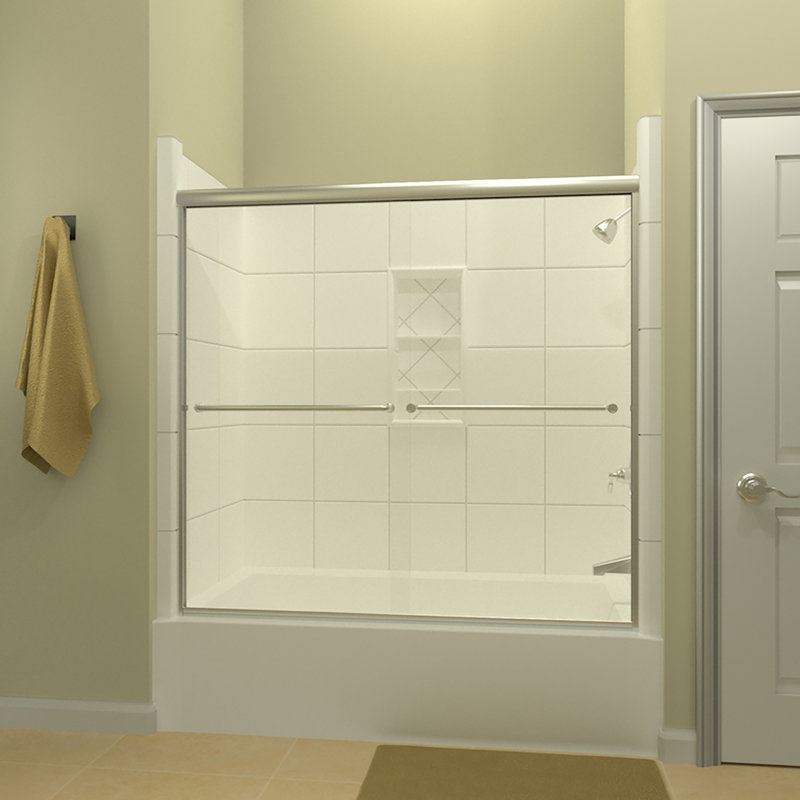Ete 62" W x 57.38" H Frameless Tub Door, Polished Chrome, 0.25"