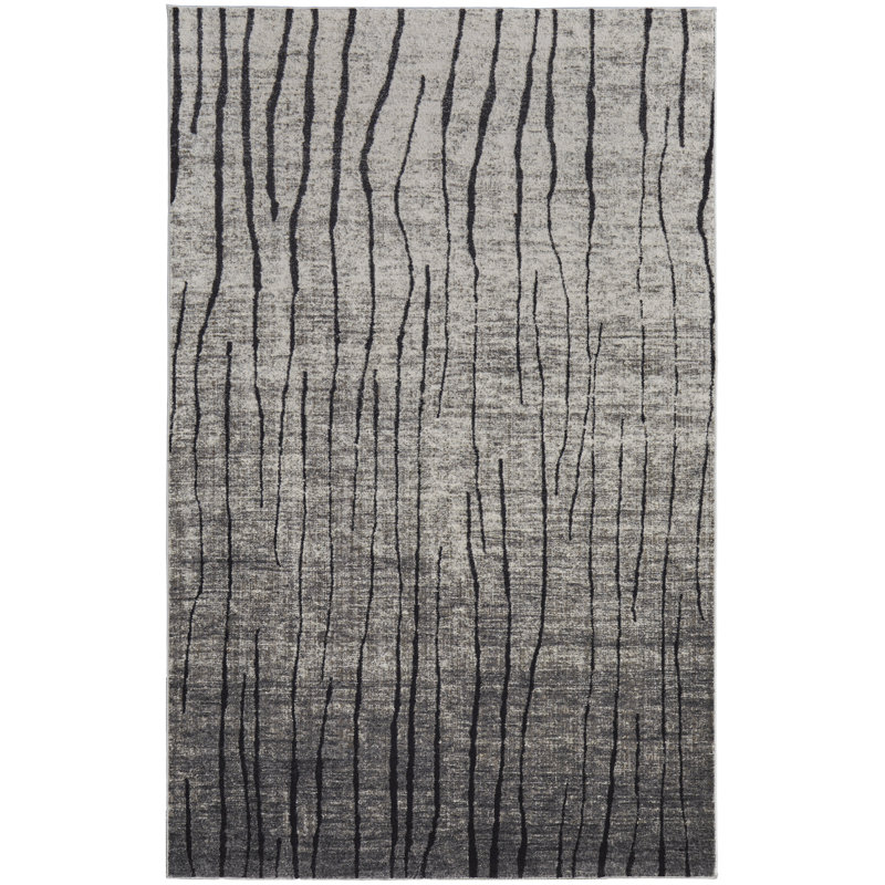 Rohon Performance Abstract Indoor Rug, Rectangle 5'3" x 7'6", Ivory/Charcoal