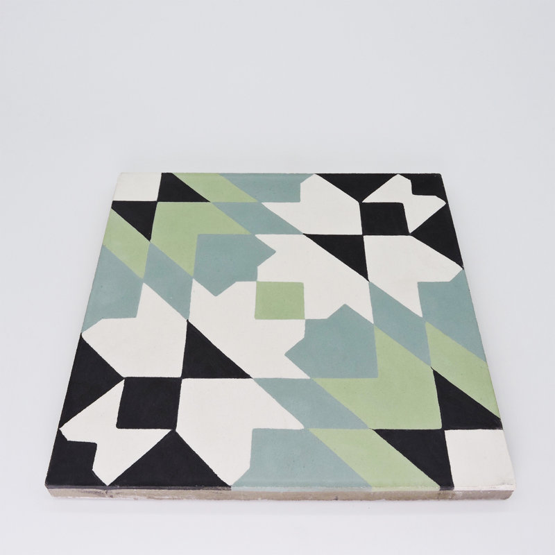 Reno 8" x 8" Cement Patterned Wall & Floor Tile, Green/Blue/Black