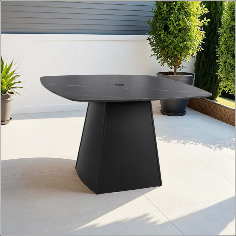 Table de salle à manger à piédestal d'extérieur carré moderne Modern, Noir