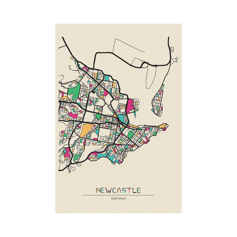 Newcastle, Australia Map by Ayse Deniz Akerman - Wrapped Canvas Painting, 20.32 cm H x 30.48 cm W