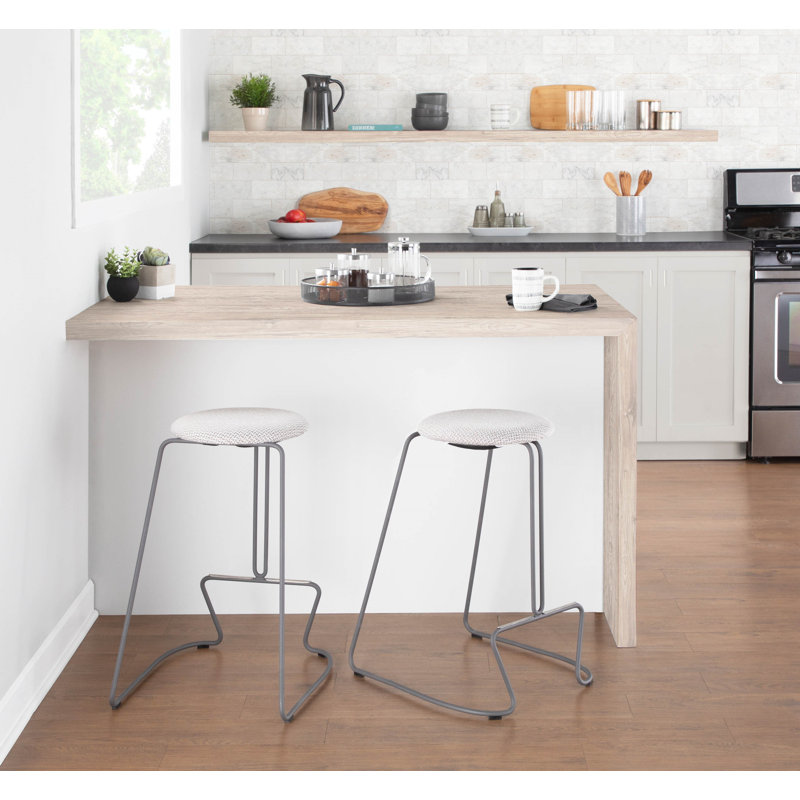 Finn Black Steel and Light Grey Fabric Counter Stool Set