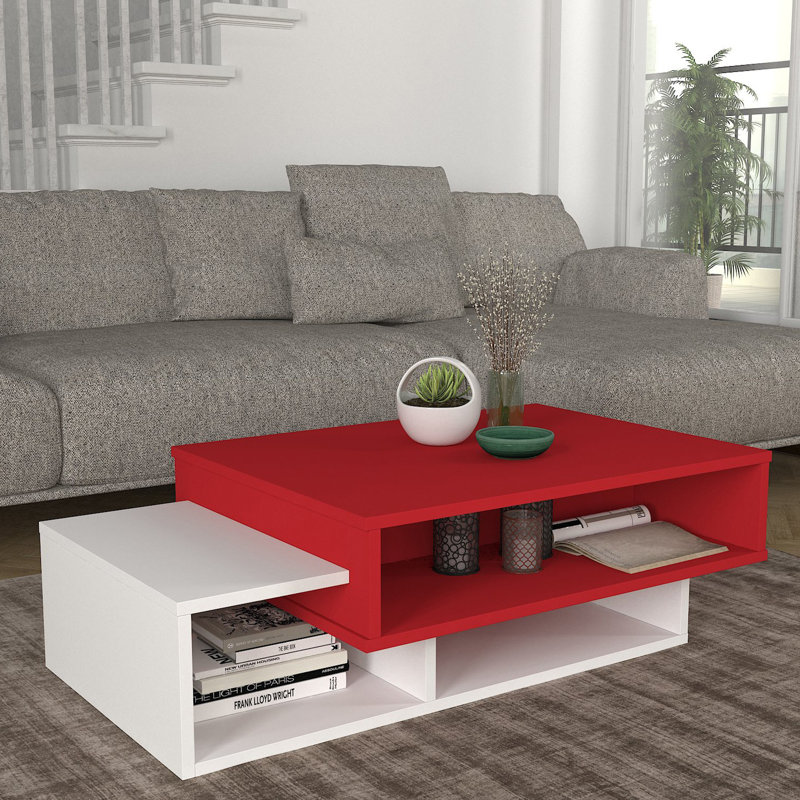 Aldermary Floor Shelf Coffee Table, White/Red