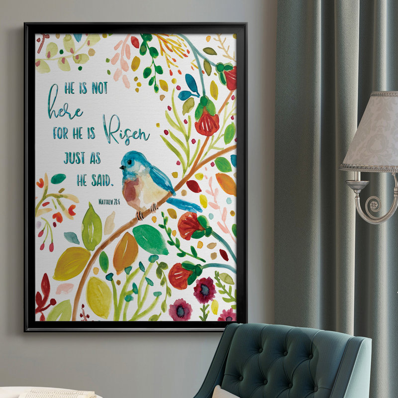 «He Is Risen», art textuel sur toile, H 30,5 po x l 42,5 po x P 1,5 po, Noir