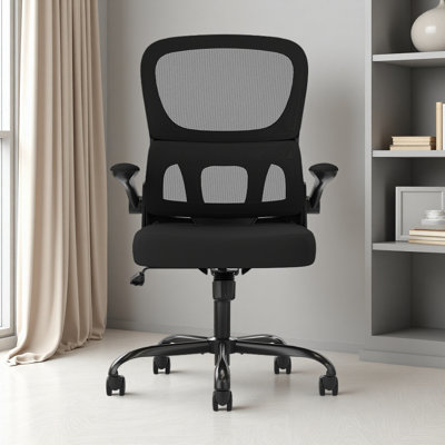 Chaise de bureau, chaise de bureau ergonomique en filet avec support lombaire, chaise de bureau d'ordinateur confortable avec roulettes à accoudoirs rabattables