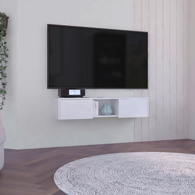 Floating TV Stand With Side Doors And Central Media Shelf