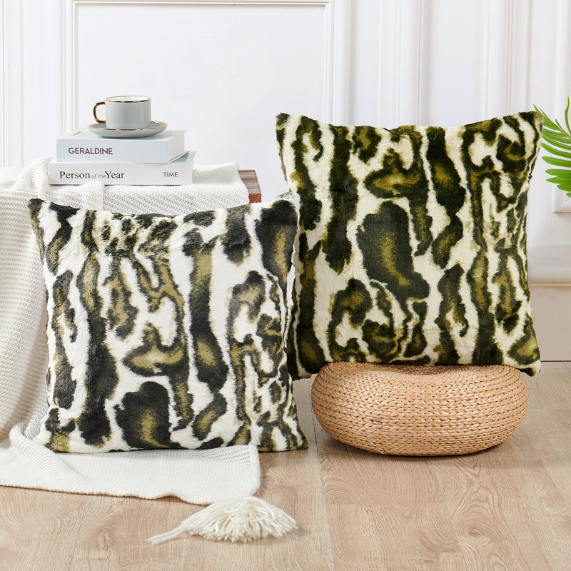 Animal Print Square Cushion Cover, Forest Green