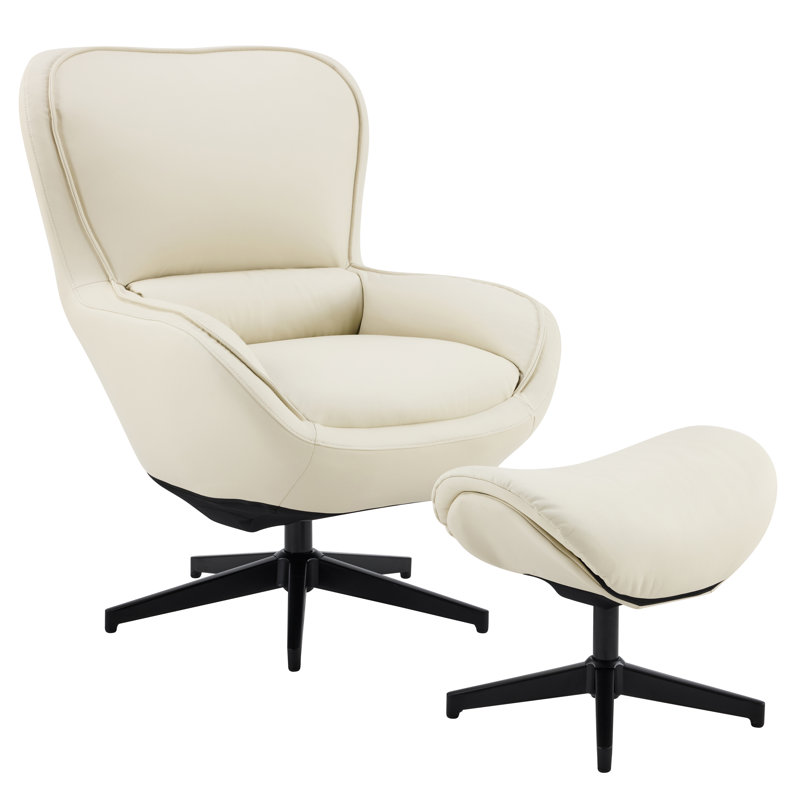 Fauteuil inclinable et repose-pieds en cuir Gorete, Blanc